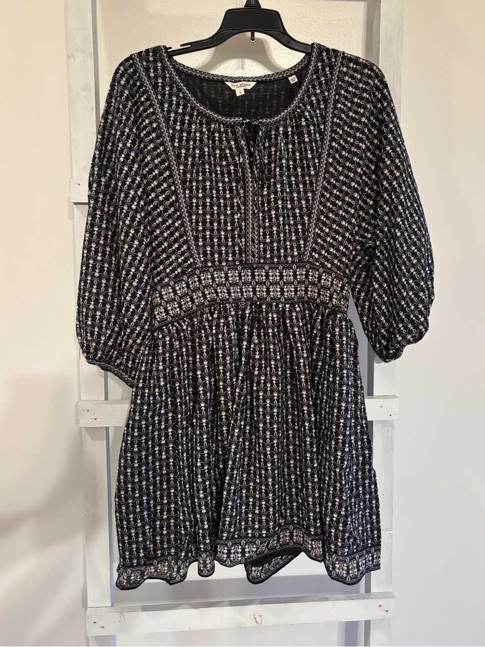 NWOT Max Studio Black & White Patterned Smocked Mini Dress